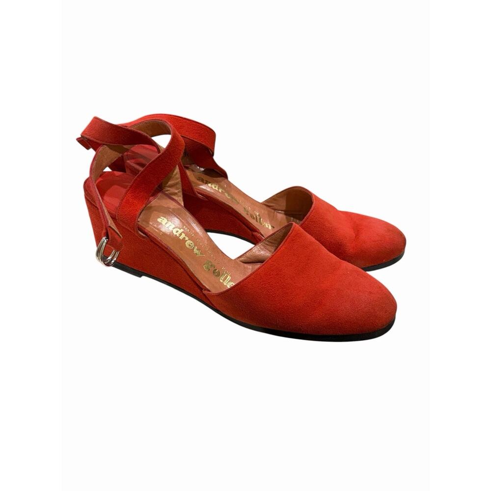 Y2K Vintage Red Suede 8.5 70s Glam Disco Wedge Heel Color Pop Sexy Statement